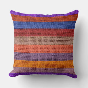 Colourful Stripes Burlap Linen Rustic Jute #9 Cushion