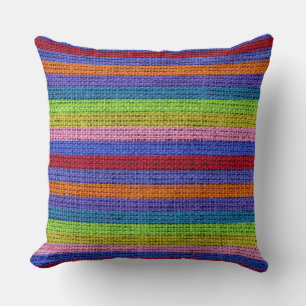 Colourful Stripes Burlap Linen Rustic Jute Cushion