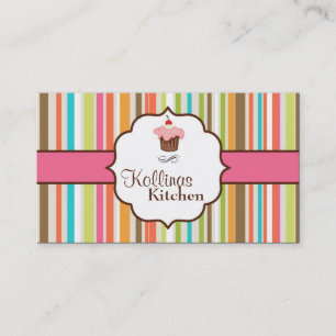 Colourful Stripes Cup Cake Bakery Business Card