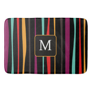 Colourful stripes custom monogram initial Bath Mat