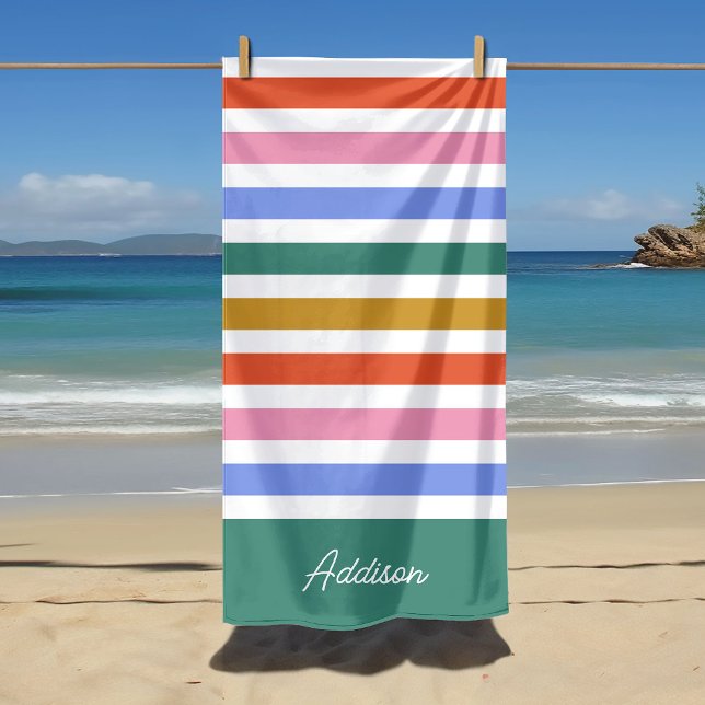 Colourful Stripes Custom Name Beach Towel (Creator Uploaded)