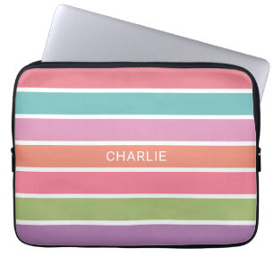 Colourful Stripes custom name laptop sleeves