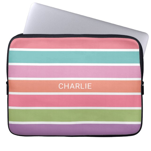 Colourful Stripes custom name laptop sleeves (Front)
