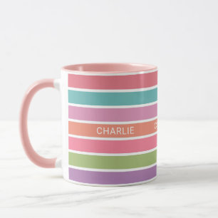 Colourful Stripes custom name mugs