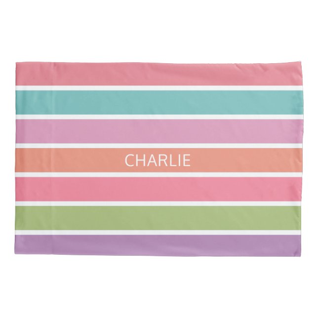 Colourful Stripes custom name pillowcases (Back)