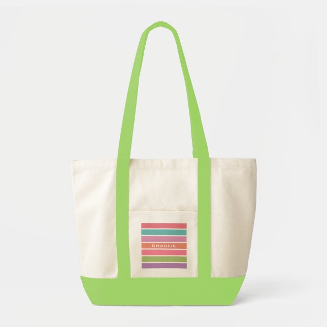 Colourful Stripes custom name tote bags (Front)