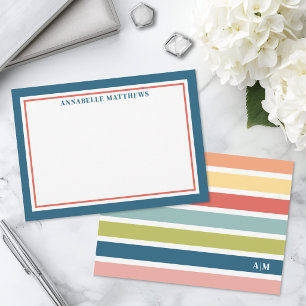 Colourful Stripes Cute Monogram Card