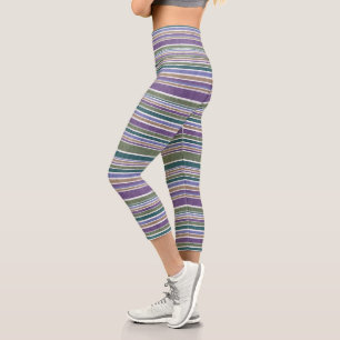 colourful stripes faux wool fabric capri leggings