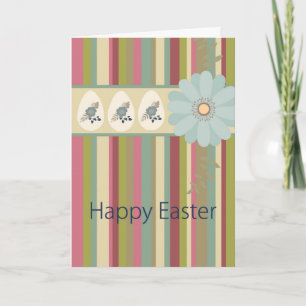 Colourful Stripes & Flowers Easter Card