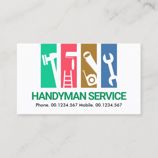 Colourful Stripes Handyman Tools General Contracto Business Card (Front)
