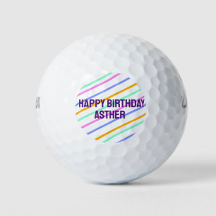 Colourful stripes happy birthday add name chevron golf balls