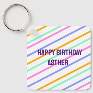 Colourful stripes happy birthday add name chevron key ring