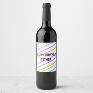 Colourful stripes happy birthday add name chevron wine label