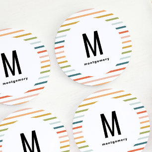 Colourful Stripes Monogrammed Cocktail Round Paper Coaster