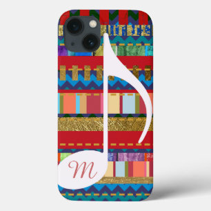 colourful stripes, musical-note & initial iPhone 13 case