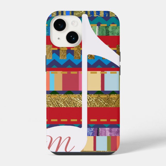 Colourful Stripes, Musical Note & Initial iPhone Case (Back)