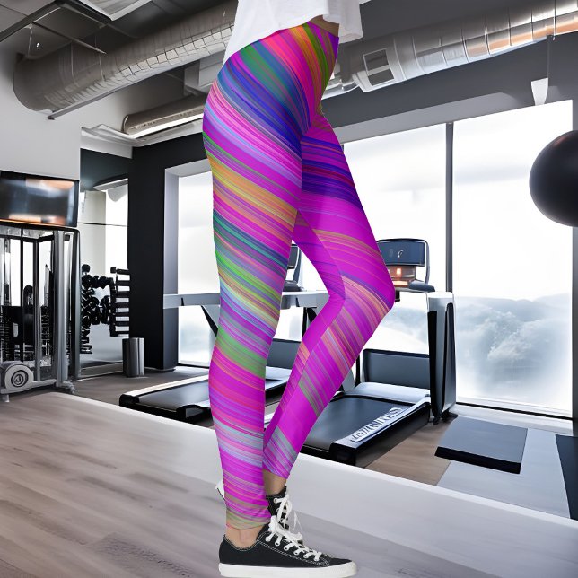 Colourful stripes on fuchsia background, modern leggings (Creator Uploaded)