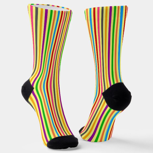 Colourful Stripes On Orange Pattern Design  Socks (Angled)