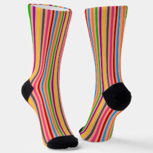 Colourful Stripes On Orange Pattern Design Socks