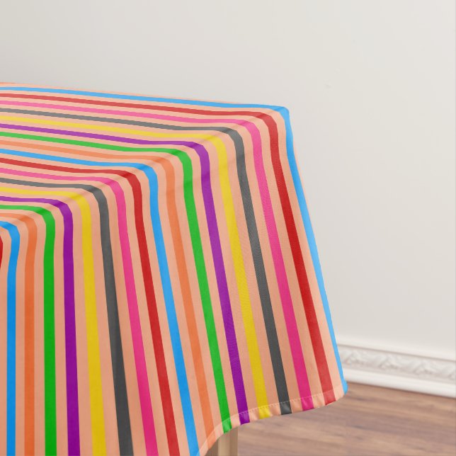 Colourful Stripes On Orange Pattern Design  Tablecloth (In Situ)