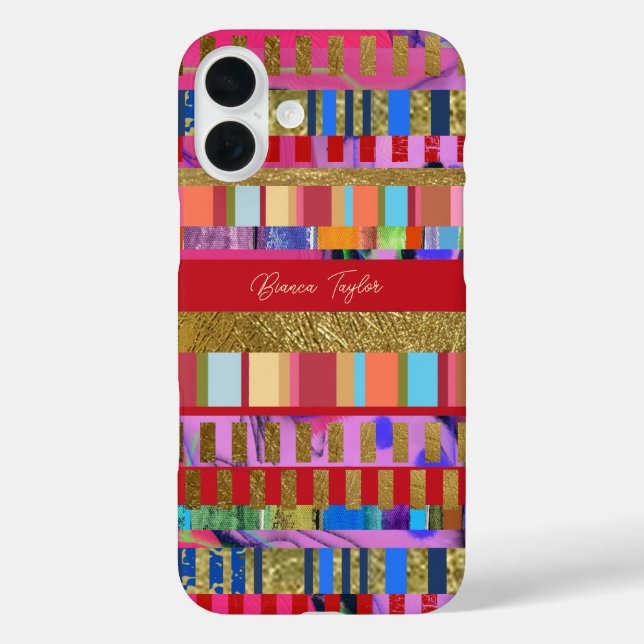 Colourful Stripes on Pink Modern Girly Case-Mate iPhone Case (Back)