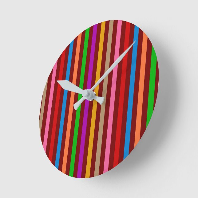 Colourful Stripes On Red Pattern Design  Round Clock (Angle)