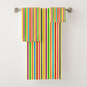 Colourful Stripes On Yellow Pattern Design Bath Towel Set