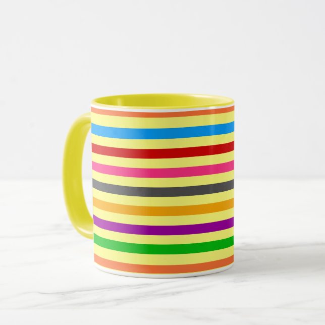 Colourful Stripes On Yellow Pattern Design  Mug (Front Left)