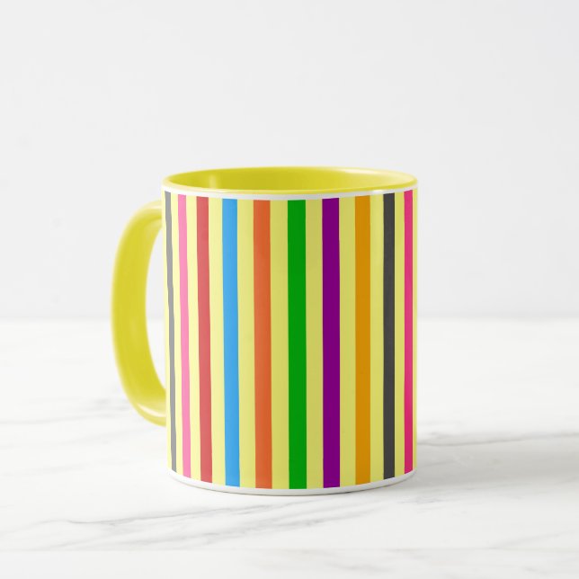 Colourful Stripes On Yellow Pattern Design  Mug (Front Left)
