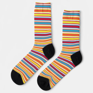 Colourful Stripes Orange, Blue, Yellow, Red, White Socks