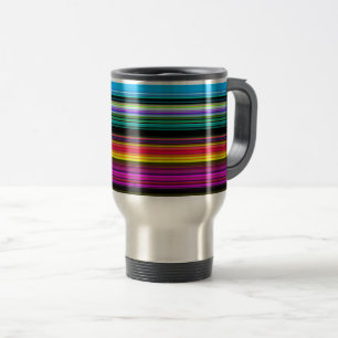 Colourful Stripes Pattern Black Background Travel Mug