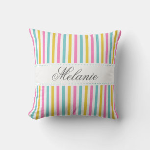 Colourful Stripes Pattern Custom Name Cushion