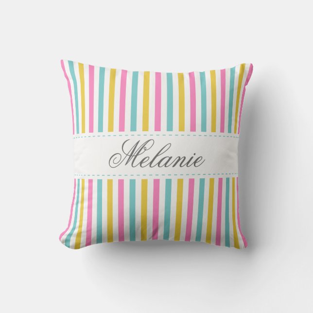 Colourful Stripes Pattern Custom Name Cushion (Front)