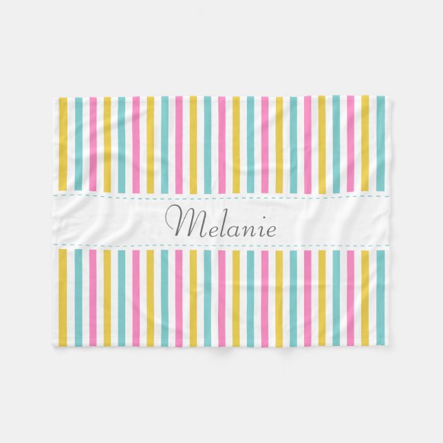 Colourful Stripes Pattern Custom Name Fleece Blanket (Front (Horizontal))