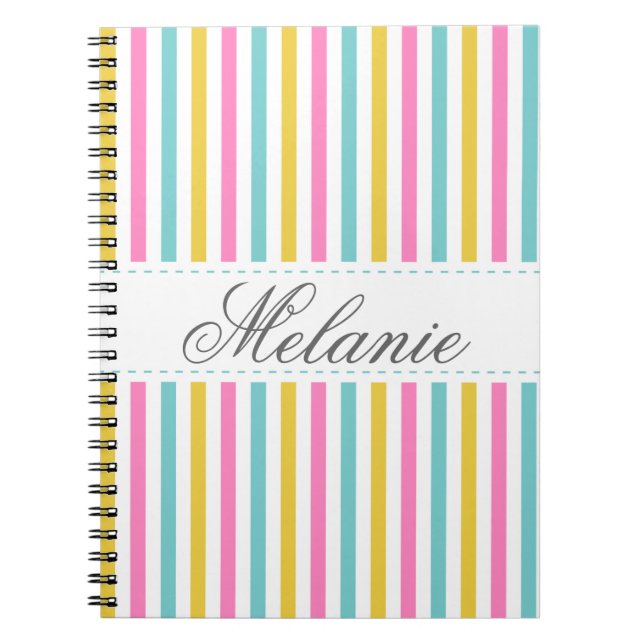 Colourful Stripes Pattern Custom Name Notebook (Front)