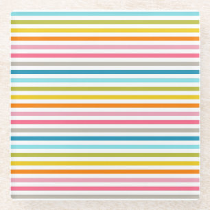 Colourful Stripes Pattern Glass Coaster