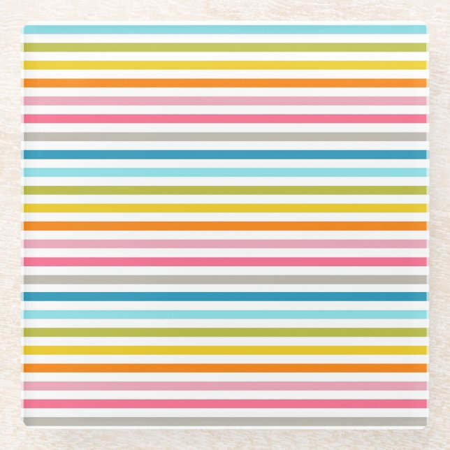 Colourful Stripes Pattern Glass Coaster (Front)