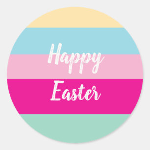 Colourful Stripes Pattern Happy Easter Flat Card Classic Round Sticker