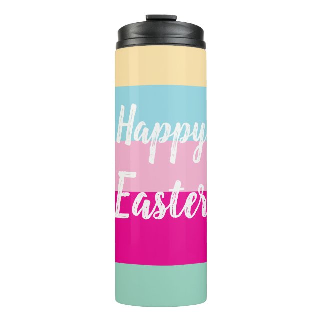 Colourful Stripes Pattern Happy Easter Flat Card Thermal Tumbler (Front)