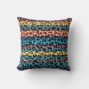 Colourful stripes pattern leopard fur abstract cushion
