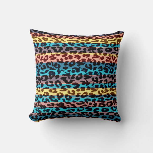 Colourful stripes pattern leopard fur abstract cushion (Front)