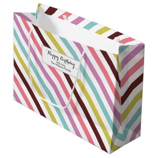 Colourful Stripes Pattern Personalised Large Gift Bag (Front Angled)