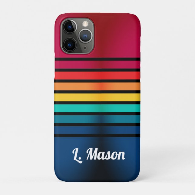Colourful Stripes Pattern With Personalised Name Case-Mate iPhone Case (Back)