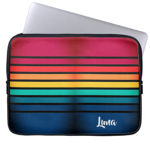 Colourful Stripes Pattern With Personalised Name Laptop Sleeve
