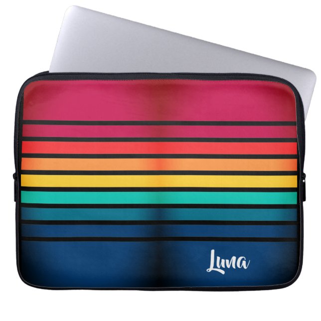 Colourful Stripes Pattern With Personalised Name Laptop Sleeve (Front)