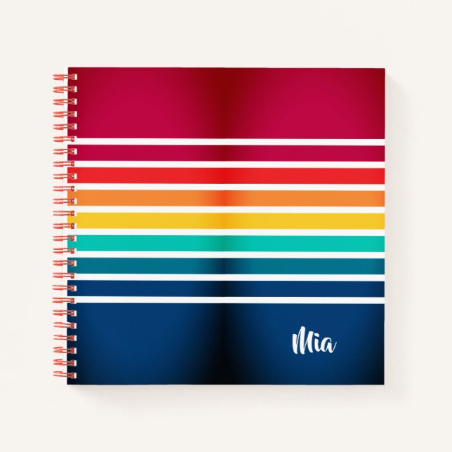 Colourful Stripes Pattern With Personalised Name Notebook (Front)