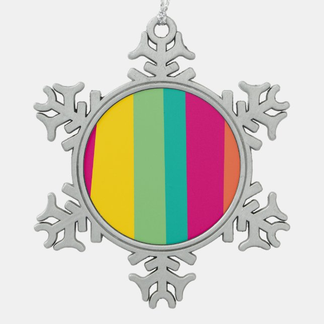 colourful stripes patterned snowflake pewter christmas ornament (Front)