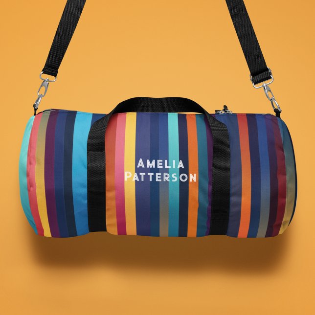 Colourful Stripes Personalised Script Name Duffle Bag (Creator Uploaded)