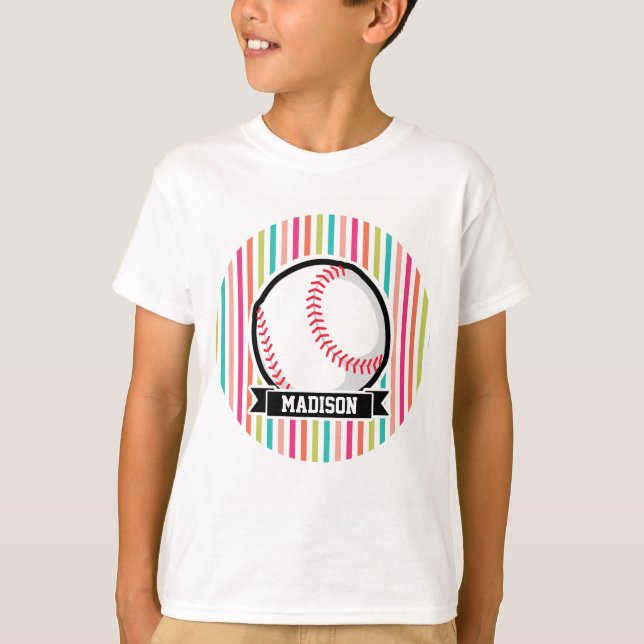 Colourful Stripes; Personalised Softball T-Shirt (Front)