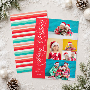 Colourful Stripes Photo Script Merry Christmas Holiday Card
